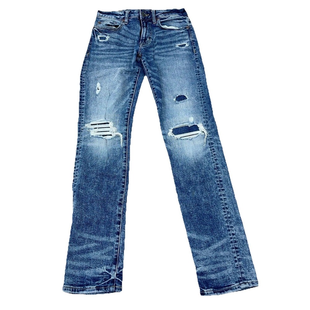 American Eagle Jeans Men 28x32 Slim Fit Straight Leg Holes Distressed Faded Flex